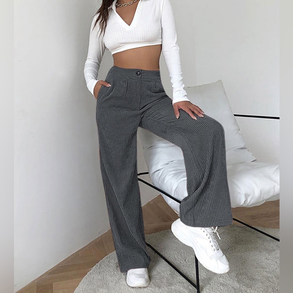 High waist wide leg corduroy pants